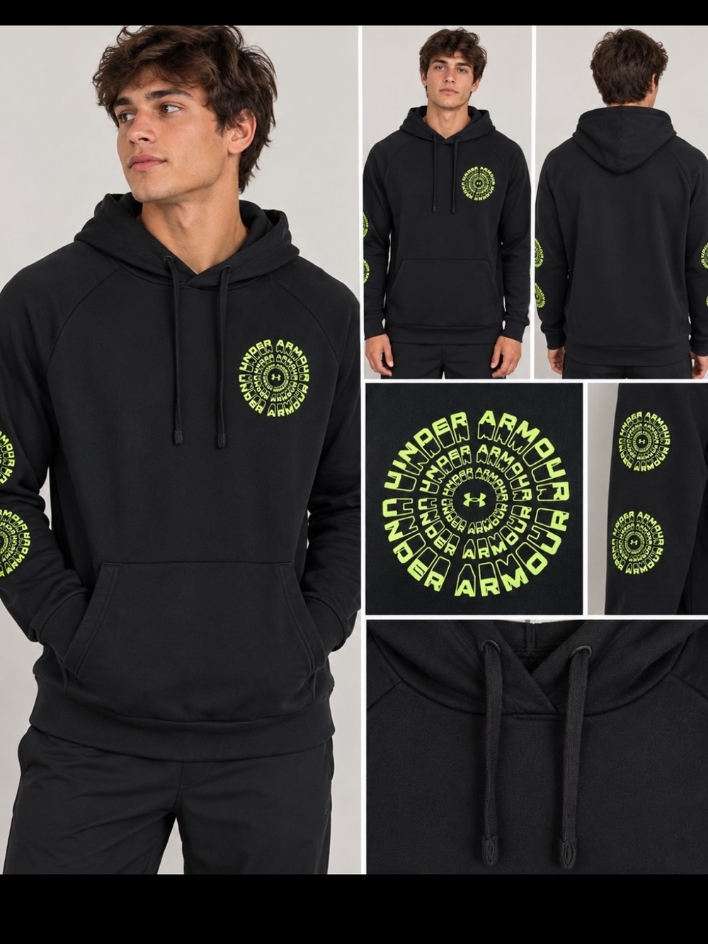Under Armour Black Neon Green Circle Logo Graphic Pullover Hoodie